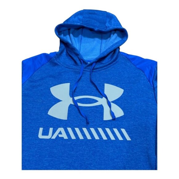 Under Armour Hoodie Mens Medium Blue ColdGear Pullover Logo Athletic Sweatshirt - Picture 3 of 10